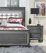 Glamourous Style 1pc Nightstand of 2x Drawers LED Lighting Faux Crystals Bar Pulls Gray Finish Modern Bedroom Furniture - Home Elegance USA