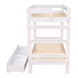 Twin over Twin Wood Bunk Bed with 2 Drawers, White - Home Elegance USA