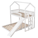 Twin over Full House Bunk Bed with Slide and Built-in Ladder,Full-Length Guardrail,White - Home Elegance USA