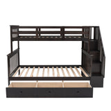 Stairway Twin-Over-Full Bunk Bed with Drawer, Storage and Guard Rail for Bedroom, Dorm, for Adults, Espresso color( old sku: LP000219AAP ) - Home Elegance USA