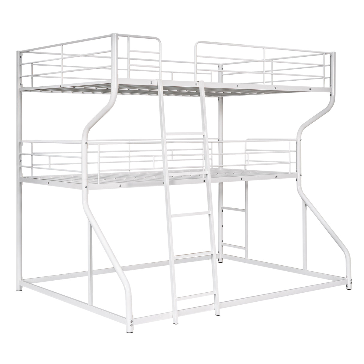 Full XL over Twin XL over Queen Size Triple Bunk Bed with Long and Short Ladder,White - Home Elegance USA