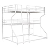 Full XL over Twin XL over Queen Size Triple Bunk Bed with Long and Short Ladder,White - Home Elegance USA