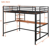 Full Metal Loft Bed with Desk and Shelve, Black - Home Elegance USA