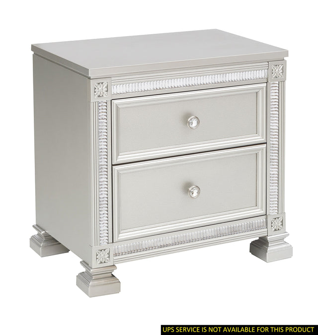 Glamorous Modern Design 1pc Nightstand of 2x Drawers Faux Crystal Knobs Silver Finish Furniture - Home Elegance USA