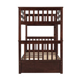 Twin-Over-Twin Bunk Bed with Ladders and Two Storage Drawers (Espresso) - Home Elegance USA