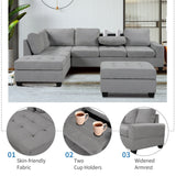 Orisfur. Modern Sectional Sofa with Reversible Chaise, L Shaped  Couch Set with Storage Ottoman and Two Cup Holders for Living Room - Home Elegance USA