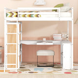 Full Size Loft Bed with Ladder, Shelves, and Desk, White - Home Elegance USA