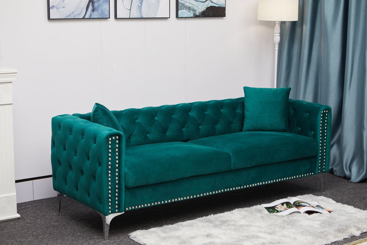 2155 sofa includes 2 pillows 78" green velvet sofa for small spaces - Home Elegance USA