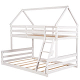 Twin over Full House Bunk Bed with Built-in Ladder,White - Home Elegance USA