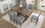 TOPMAX Mid-Century Solid Wood 7-Piece Dining Table Set Extendable Kitchen Table Set with Upholstered Chairs and 12" Leaf for 6, Golden Brown+Gray Cushion - Home Elegance USA