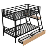 Twin Size Metal Bunk Bed with Built-in Desk, Light and 2 Drawers, Black(Expected Arrival Time: 9.18)