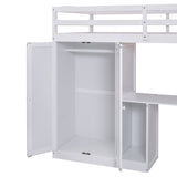 Twin Size Loft Bed with Wardrobe and Staircase, Desk and Storage Drawers and Cabinet in 1, White - Home Elegance USA