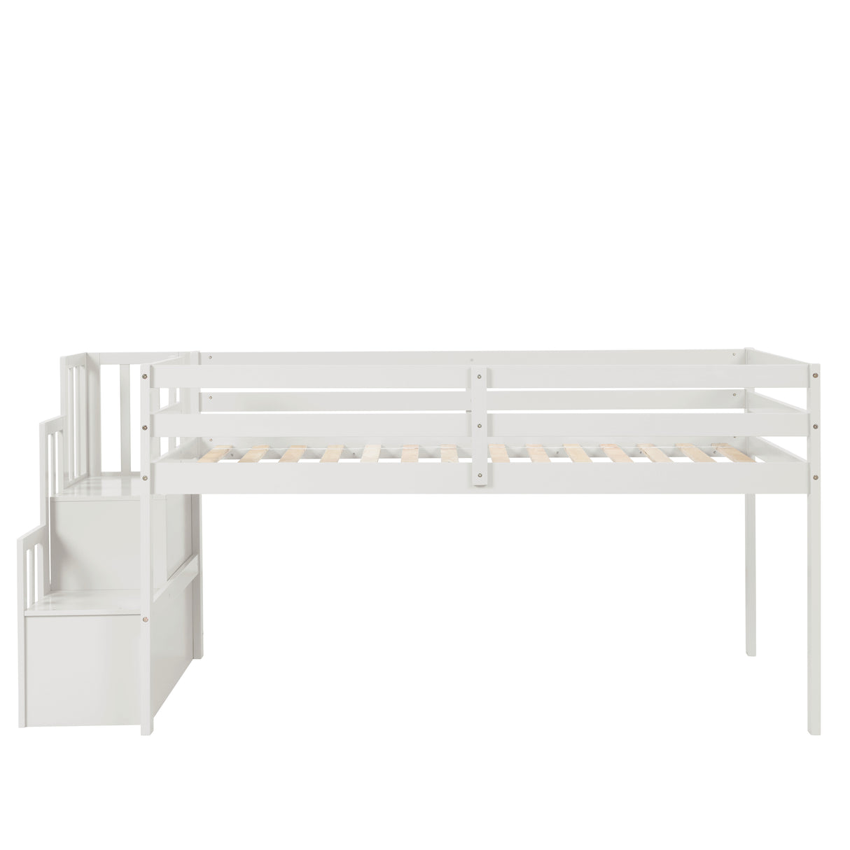 Loft bed with staircase , White - Home Elegance USA