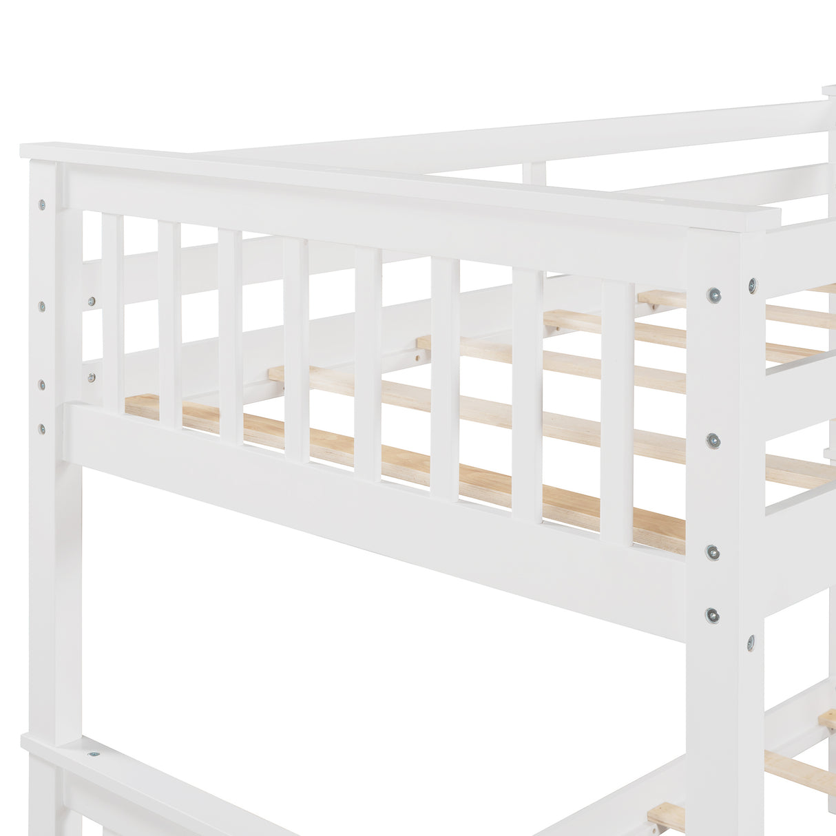 Twin-Over-Twin Bunk Bed with Ladders and Two Storage Drawers (White) - Home Elegance USA