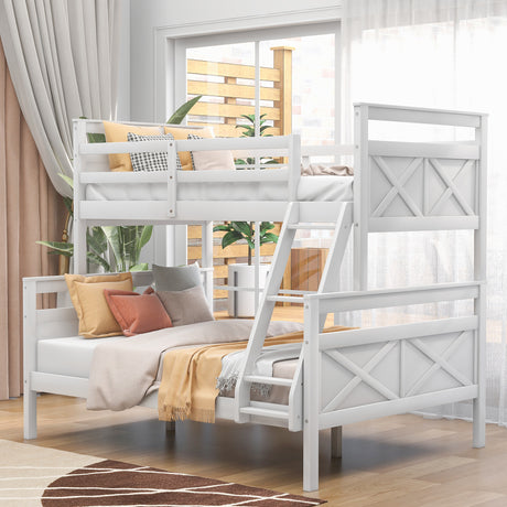 Twin over Full Bunk Bed with ladder, Safety Guardrail, Perfect for Bedroom, White - Home Elegance USA