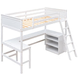 Twin size Loft Bed with Shelves and Desk, Wooden Loft Bed with Desk - White(OLD SKU:LT000537AAK) - Home Elegance USA