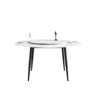 59.05"Modern artificial stone round black metal dining table - can accommodate 6 people - 31.5"white artificial stone turntable - W1535S00011 - image - 9