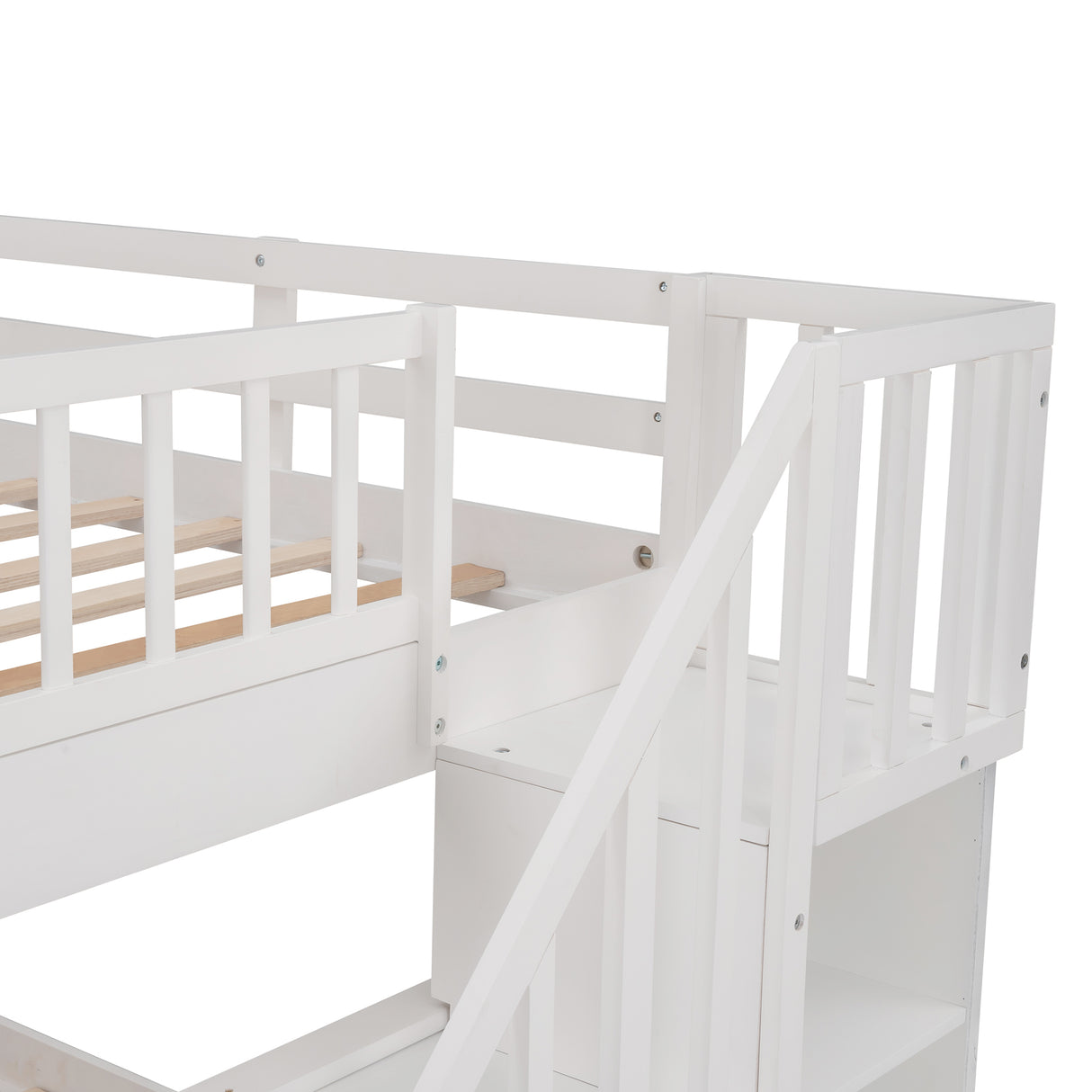Stairway Full-Over-Full Bunk Bed with Drawer, Storage and Guard Rail for Bedroom, White ( old sku: LP000310AAK ) - Home Elegance USA
