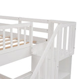 Stairway Full-Over-Full Bunk Bed with Drawer, Storage and Guard Rail for Bedroom, White ( old sku: LP000310AAK ) - Home Elegance USA