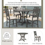 TREXM 5-Piece Round Dining Table and Chair Set with Special-shaped Legs and an Exquisitely Designed Hollow Chair Back for Dining Room (Gray) - Home Elegance USA