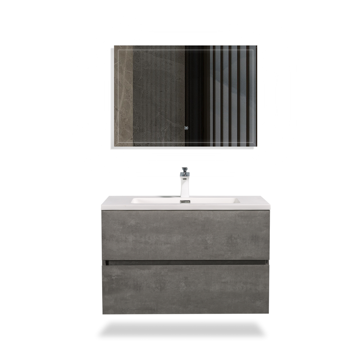 29'' Wall Mounted Single Bathroom Vanity in Ash Gray With White Solid Surface Vanity Top