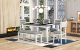 TREXM Classic and Traditional Style 6 - Piece Dining Set, Includes Dining Table, 4 Upholstered Chairs & Bench (White+Gray) - Home Elegance USA