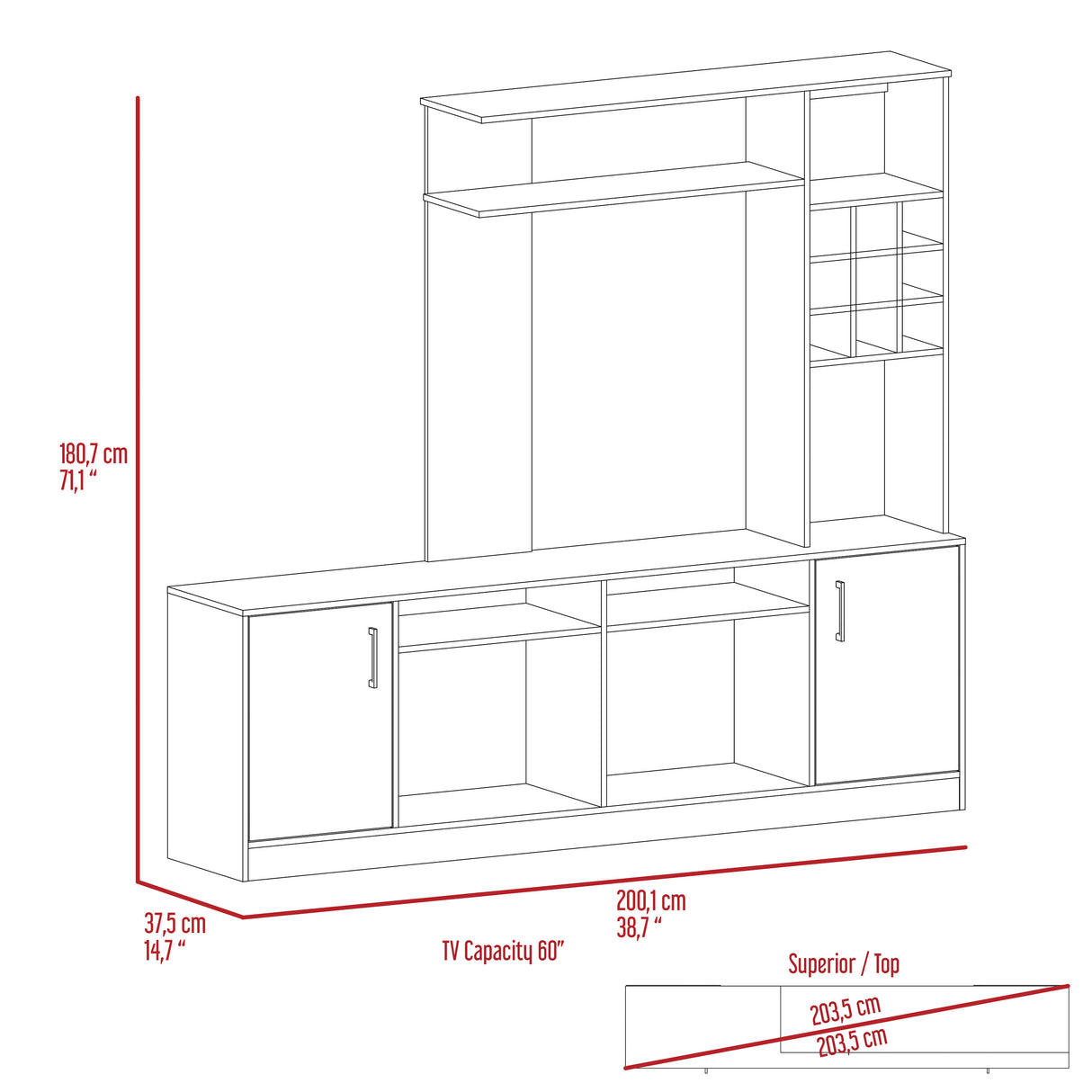 Latrou 6-Bottle 2-Door Entertainment Center Black Wengue Home Elegance USA