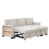 Stylish and Functional Light Chaise Lounge Sectional with Storage Rack Pull-out Bed Drop Down Table  and USB Charger Light Gray - Home Elegance USA