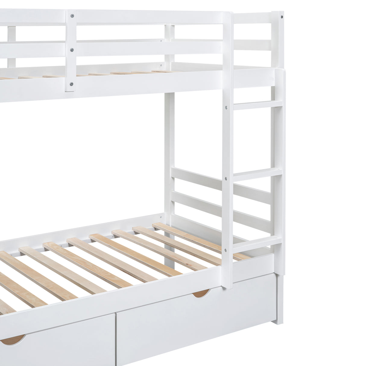 Twin-Over-Twin Bunk Bed with  a Tree Decor and Two Storage Drawers, White - Home Elegance USA