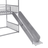 Twin over Twin Metal Bunk Bed House Bed with Slide and Staircase, Silver - Home Elegance USA