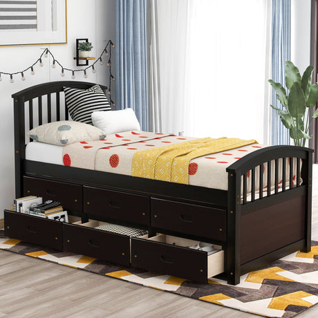 Orisfur. Twin Size Platform Storage Bed Solid Wood Bed with 6 Drawers - Home Elegance USA