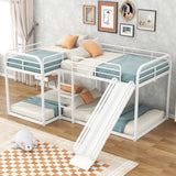 Full and Twin Size L-Shaped Bunk Bed with Slide and Short Ladder, White - Home Elegance USA