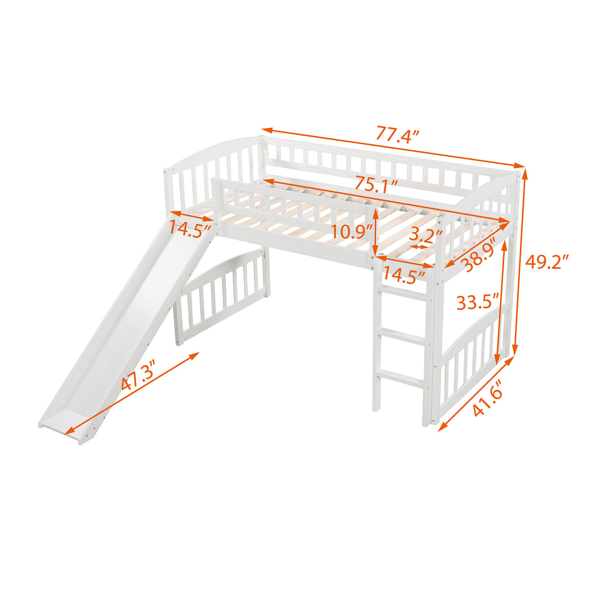 Twin size Loft Bed with Slide and Ladder, White(OLD SKU: LP000504AAK) - Home Elegance USA