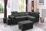 Henrik Dark Gray Sleeper Sectional Sofa with Storage Ottoman and 2 Stools - Home Elegance USA