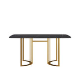 63"Modern artificial stone black curved golden metal leg dining table - 6 people - W1535S00164 - image - 3