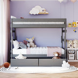 Twin over Twin Wood Bunk Bed with 2 Drawers, Gray - Home Elegance USA