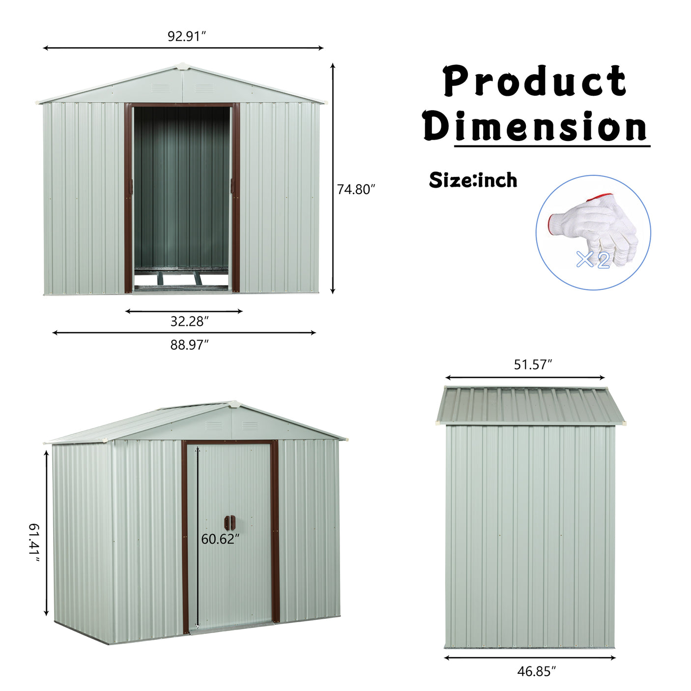 8ft x 4ft Outdoor Metal Storage Shed White YX48