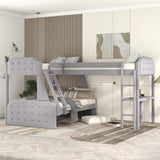 L-Shaped Twin over Full Bunk Bed and Twin Size Loft Bed with Desk,Grey - Home Elegance USA