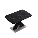 Modern Square Dining Table,Stretchable,Printed Black Marble Table Top+MDF X-Shape Table Leg with Metal Base - Home Elegance USA