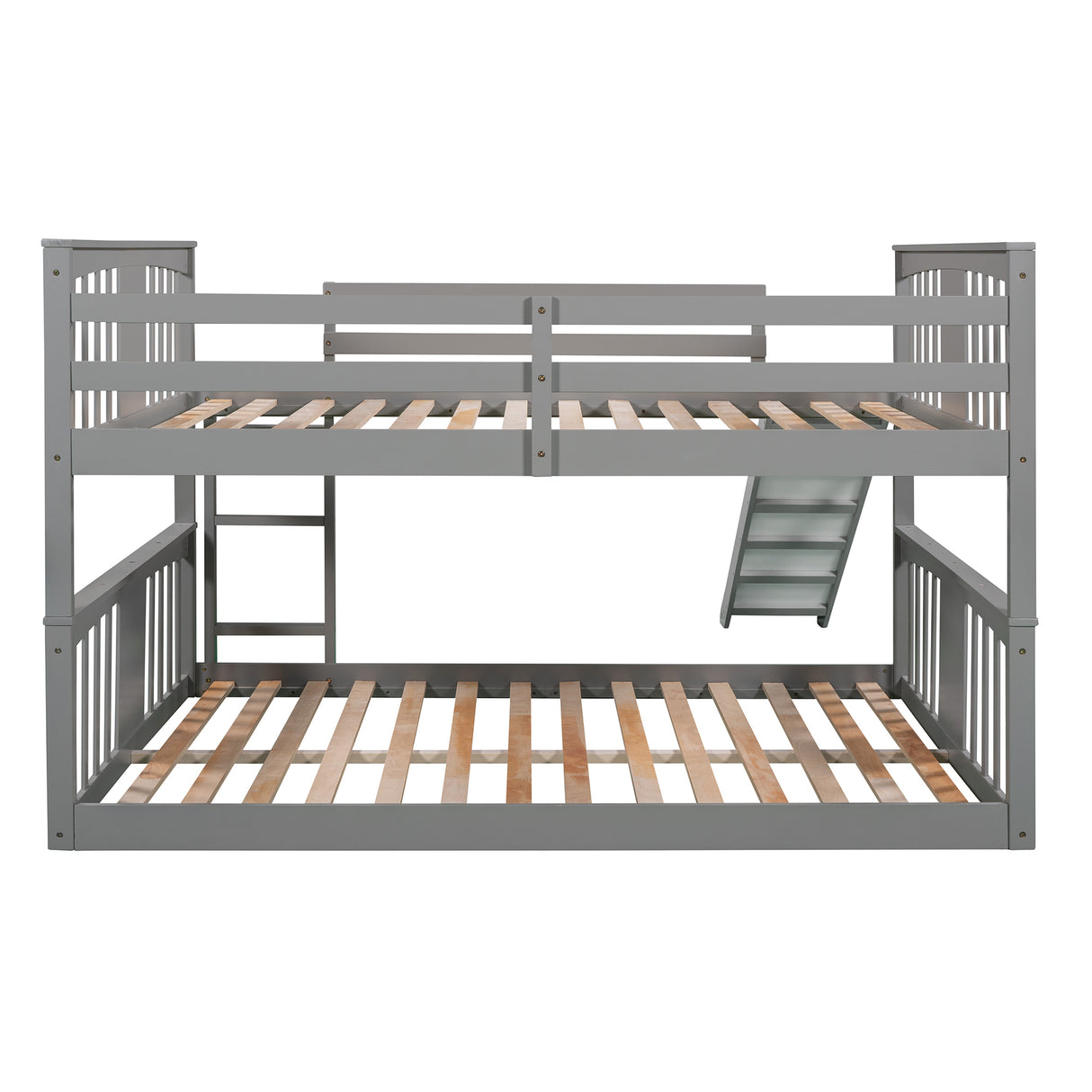 Full Over Full Bunk Bed with Ladder with Slide, Gray (Old SKU :LP000208AAE) - Home Elegance USA