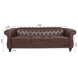 84.65" Dark Brown PU Rolled Arm Chesterfield Three Seater Sofa. | Home Elegance USA