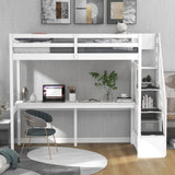 Twin Size Loft Bed with Storage Staircase and Built-in Desk, White (Old SKU:GX000903AAK) - Home Elegance USA