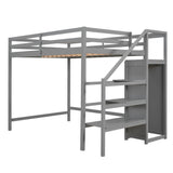 Full Size Loft Bed with Built-in Storage Wardrobe and Staircase,Gray - Home Elegance USA