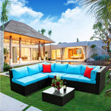 5 Pieces PE Rattan sectional Outdoor Furniture Cushioned U Sofa set with 2 Pillow - W329S00014 - image - 10