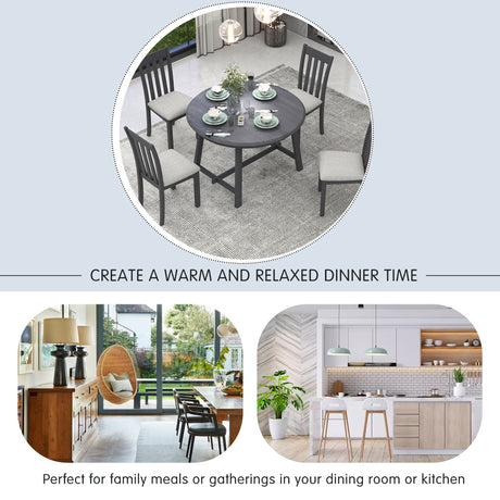 TREXM 5-Piece Wood Dining Table Set Round Extendable Dining Table with 4 Dining Chairs, Dining Room Table Set for 4 person for Dining Room
