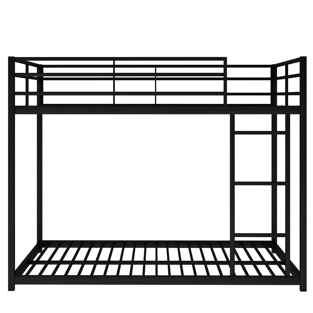 Full over Full Metal Bunk Bed, Low Bunk Bed with Ladder, Black（Old SKU:MF197034AAB） - Home Elegance USA