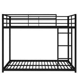 Full over Full Metal Bunk Bed, Low Bunk Bed with Ladder, Black（Old SKU:MF197034AAB） - Home Elegance USA