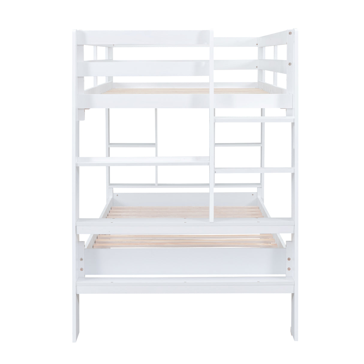 Twin over Twin Bunk Bed with Shelves and Built-in Ladder,  White (Expected Arrival Time:8.10) - Home Elegance USA