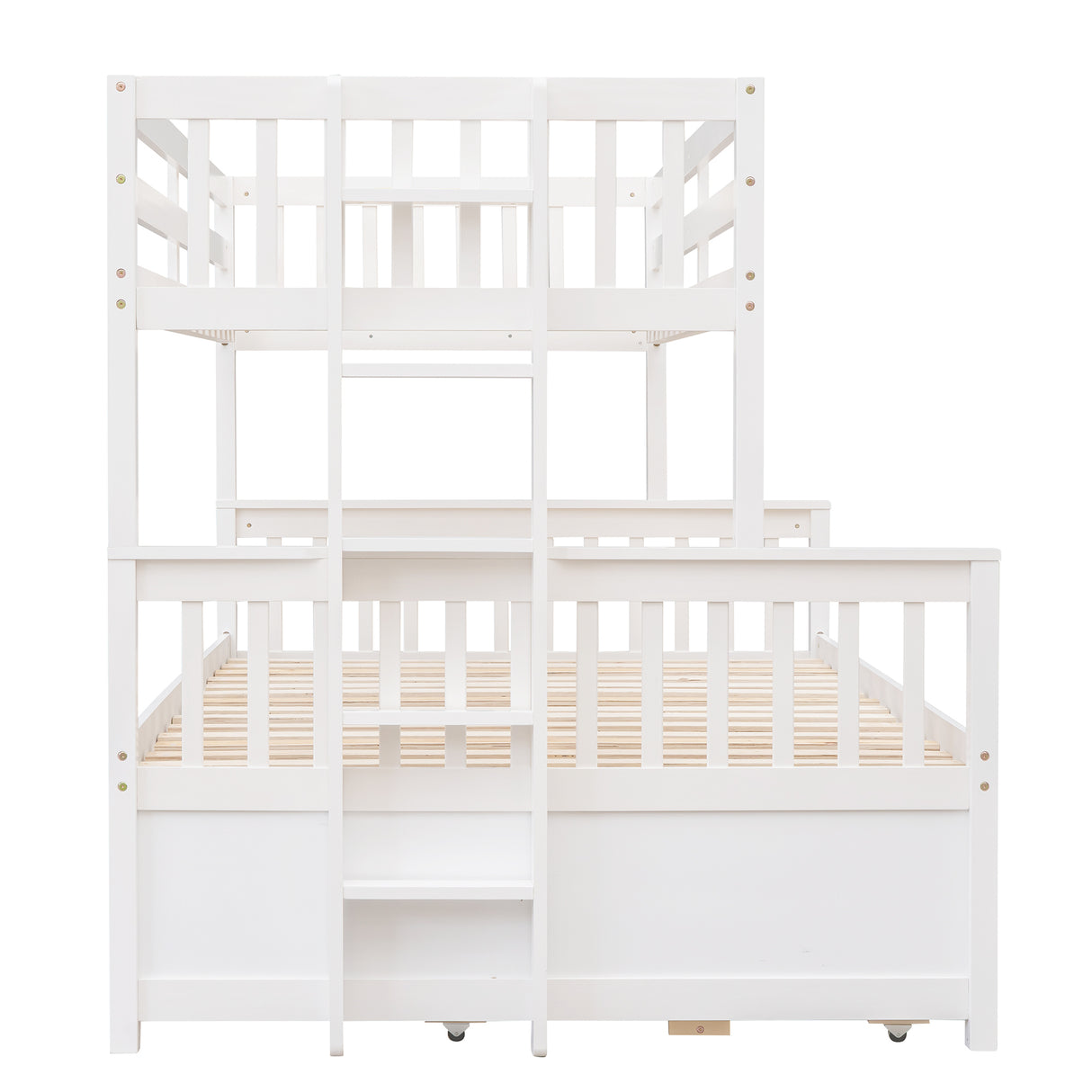 Twin-Over-Full Bunk Bed with Twin size Trundle , Separable Bunk Bed with Drawers for Bedroom - White - Home Elegance USA