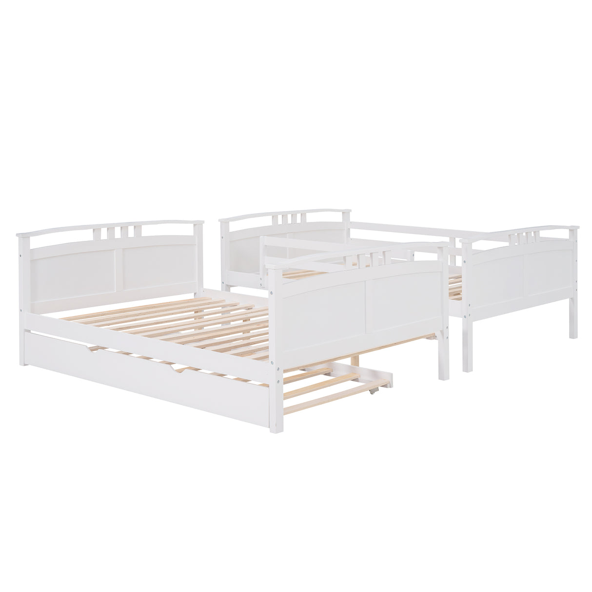 Full-Over-Full Bunk Bed with Twin size Trundle , Separable Bunk Bed for Bedroom - White - Home Elegance USA